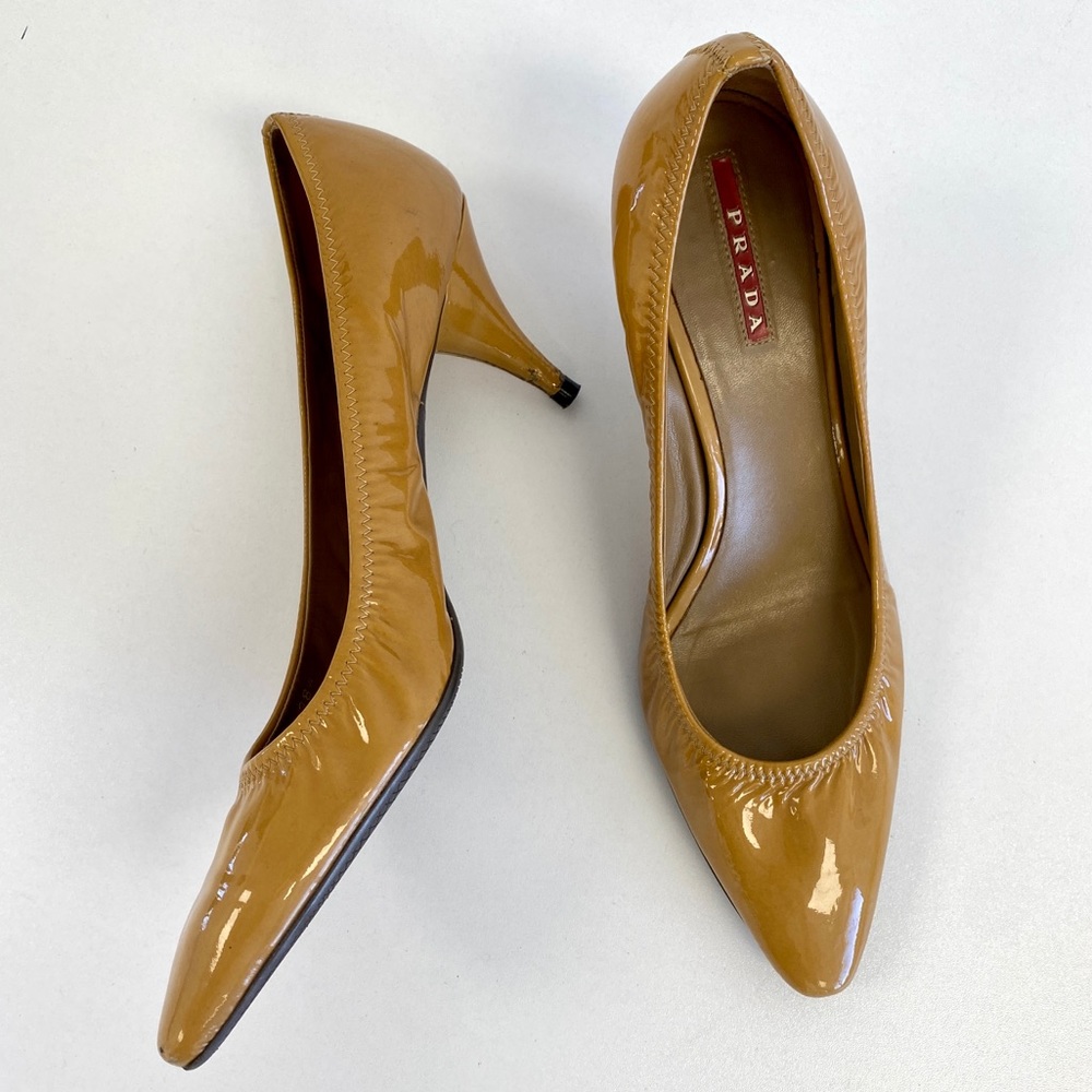 PRADA Patent Leather Heels Mustard Kitten Prada Heels